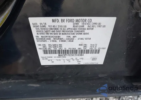 2018 Ford Ecosport Se z USA, uszkodzony, nr VIN MAJ3P1TE2JC210384